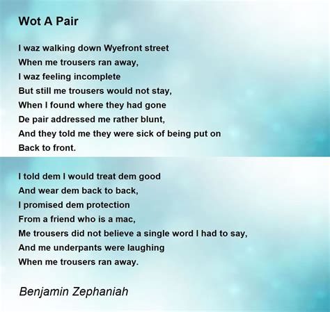 Wot A Pair Poem by Benjamin Zephaniah - Poem Hunter Comments