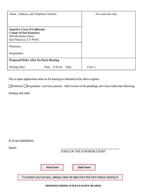 CA Proposed Order After Ex-Parte Hearing - Complete Legal Document ...