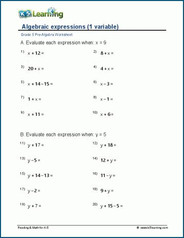 Mathematical Expressions Worksheet