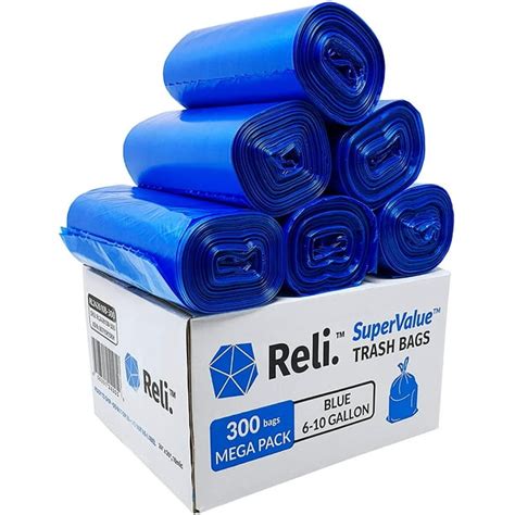 Reli. 6-10 Gallon Trash Bags (300 Bags) 8 Gallon Recycling Blue Garbage ...