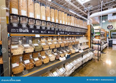 June 20, 2019 Cupertino / CA / USA - Bulk Section in a Whole Foods Store in South San Francisco ...