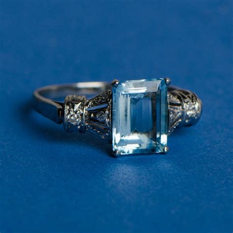 Vintage Aquamarine Ring - Estate Diamond Jewelry | Art deco engagement ...