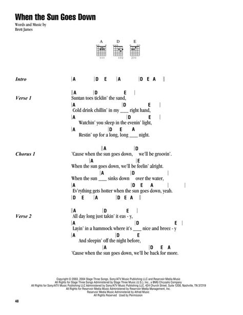 Kenny Chesney & Uncle Kracker 'When The Sun Goes Down' Sheet Music ...