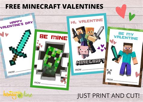 Free Printable Minecraft Valentines Day Cards For Kids - Honey + Lime