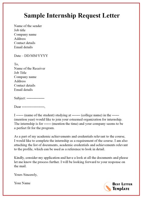 Request Letter Template for Internship – Sample with Example | Letter writing examples, Cover ...