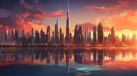 Premium AI Image | skyline Dubai at sunset