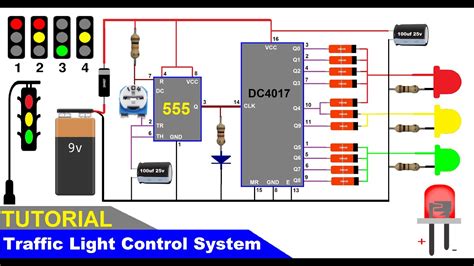 Traffic Light control system using 555 timer and cd4017 - YouTube