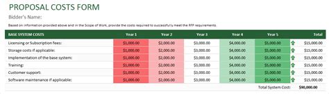 Cost Proposal Template Excel Database