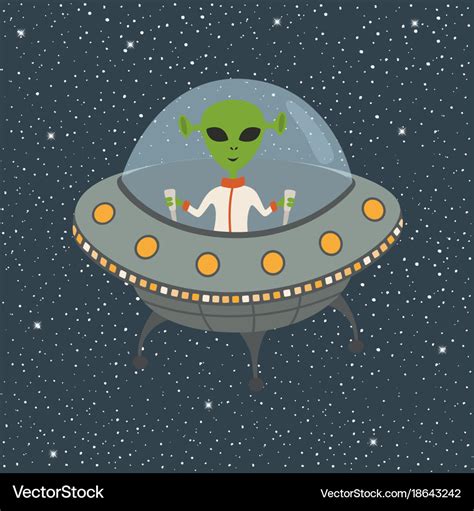 Cartoon alien in flying saucer Royalty Free Vector Image