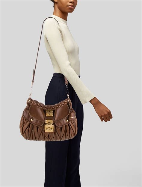 Miu Miu Leather Shoulder Bag - Brown Shoulder Bags, Handbags ...