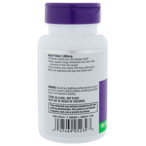 Buy UK Biotin, 100 Tabs, Natrol, Hair And Strong Nails