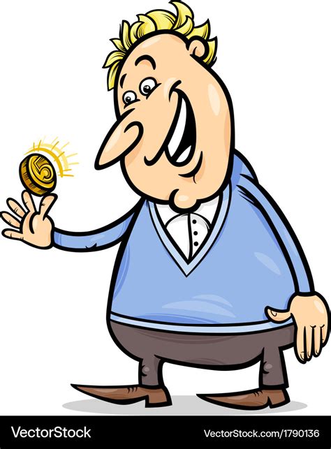 Lucky man with golden coin cartoon Royalty Free Vector Image