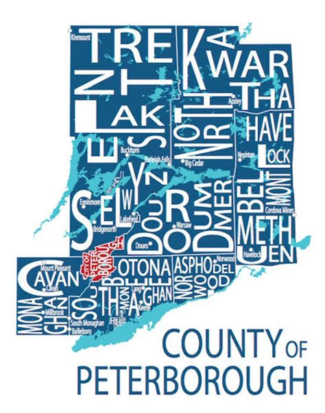 Typographic Map of Peterborough County Ontario County Print - Etsy