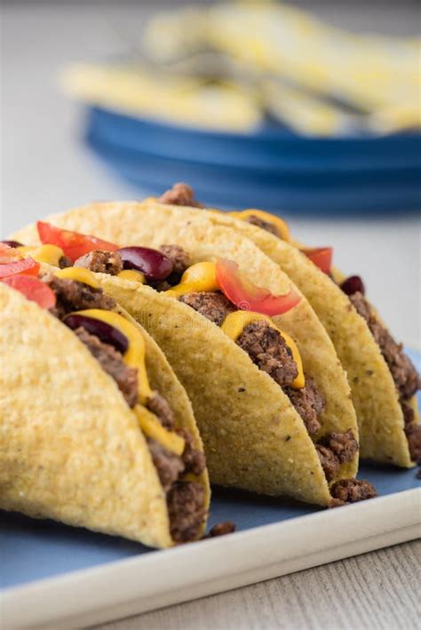 Mexican Tacos with Beef, Cheddar Cheese, Tomato Stock Photo - Image of tasty, cuisine: 75694302