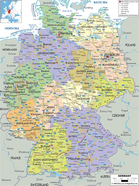 Large detailed political and administrative map of Germany with all cities, roads and airports ...