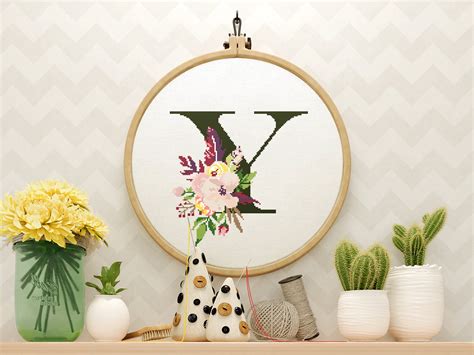 Y Floral Monogram Cross Stitch Pattern Modern Boho Letter | Etsy