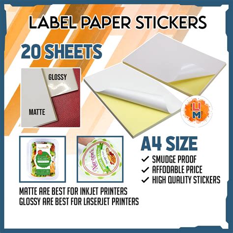 Matte Glossy Label Sticker 150 GSM A4 self adhesive sticker paper ...