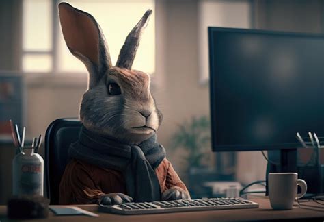 Premium Photo | Portrait of an anthropomorphic rabbit as a developer in the office Generate Ai