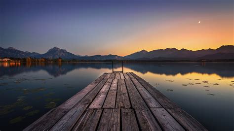 2560x1440 Resolution Lake Pier and Mountain Sunset 1440P Resolution Wallpaper - Wallpapers Den