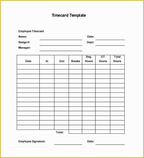 Free Time Card Template Of 7 Printable Time Card Templates Doc Excel Pdf | Heritagechristiancollege