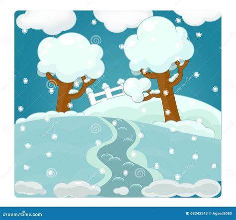 Cartoon Scene with Weather - Winter - Snowy Stock Illustration - Illustration of frost, nature ...