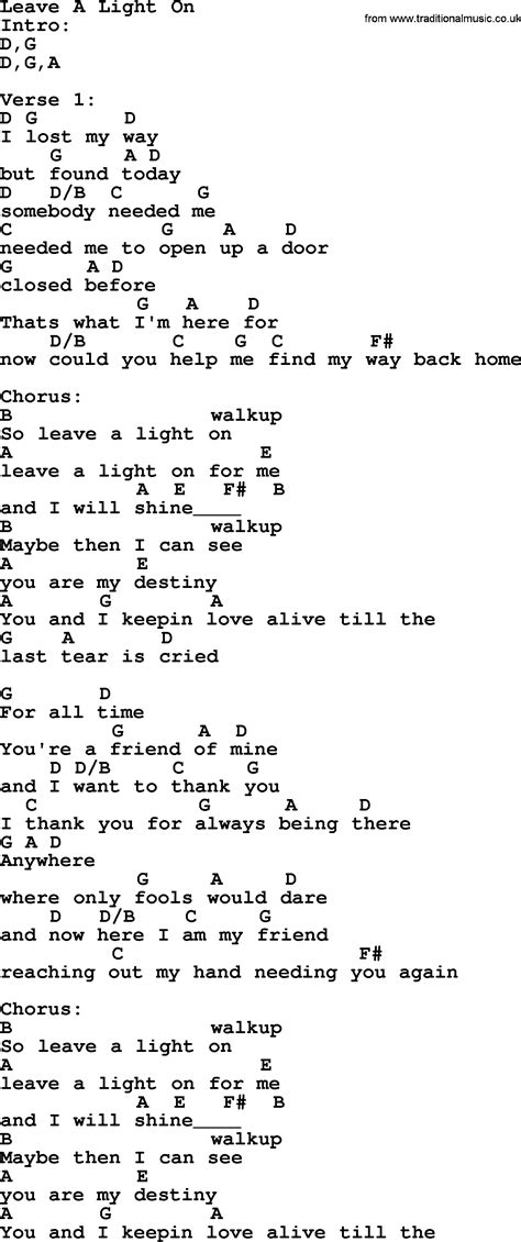 Leave A Light On, by Garth Brooks - lyrics and chords