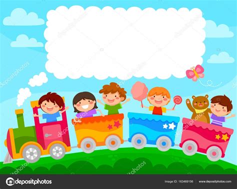 Kids in a train with copy text — Stock Vector © ayeletkeshet #163469156