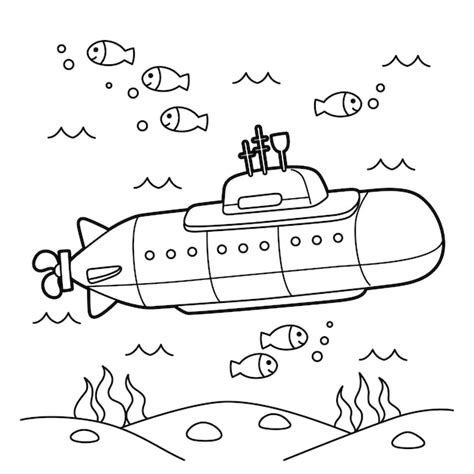 Premium Vector | Nuclear Submarine Vehicle Coloring Page for Kids