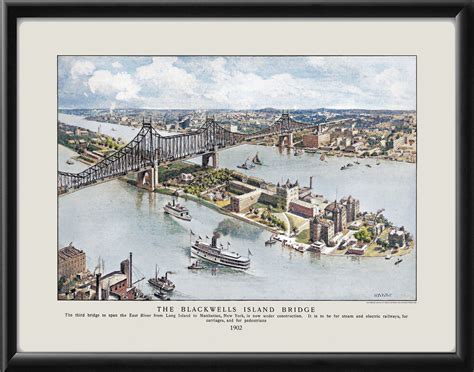 Blackwell Island Bridge NY 1902 (Color) - Vintage City Maps