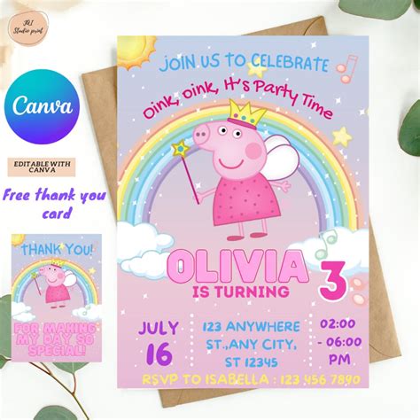 Pink Pig Birthday Invitation, Peppa Pig Invitation, Girl Birthday ...