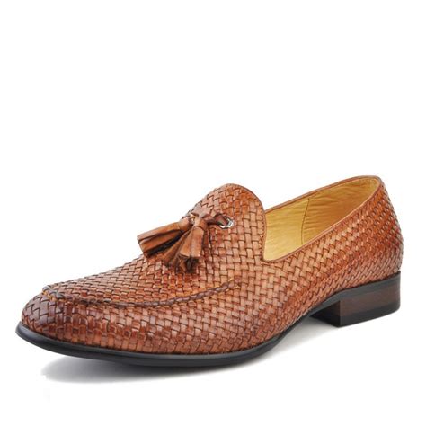 Men's Woven Leather Loafers with Tassel CW750059