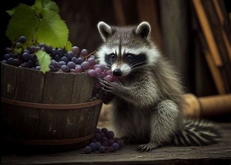 'Raccoon eating grapes' Poster by RichterDesigns | Displate