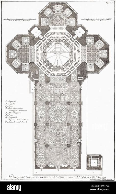 Floor plan of Santa Maria del Fiore cathedral in the Piazza del Duomo, Florence, Italy. After a ...