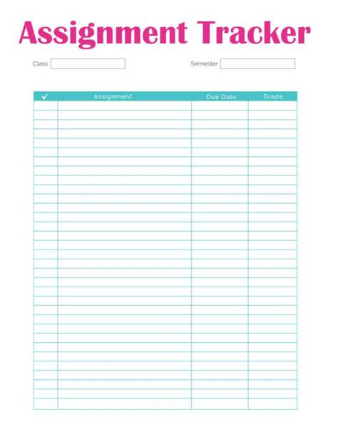 Free Printable Homework Tracker Template Study Planner, 53% OFF