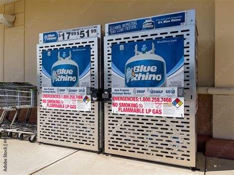 NORTH PORT, FLORIDA - January 10, 2021 : Blue Rhino propane tank exchange kiosk. LP gas propane ...