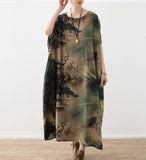 Silk Floral Loose Long Dresses Plus Size AMT962328 – SimpleLinenLife