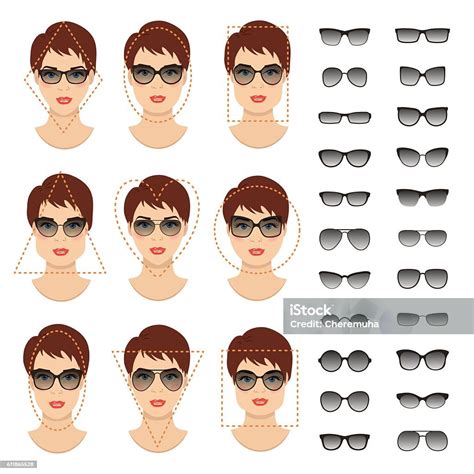 Woman Sunglasses Shapes For Different Women Face Types Vector Illustration Stock Illustration ...