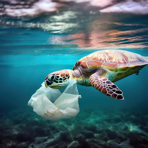 Premium Photo | Turtle Eat Plastic Bag under sea