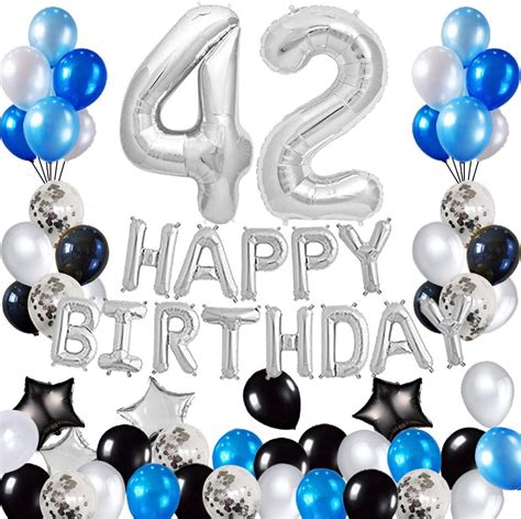 Amazon.com: Risehy 42nd Birthday Decorations Birthday Party Supplies Set- Foil Happy Birthday ...