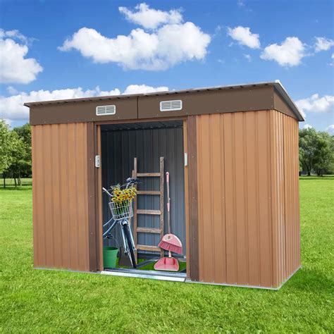 Jaxpety 9' x 4' Outdoor Backyard Garden Metal Storage Shed for Utility Tool Storage, Sloped Flat ...