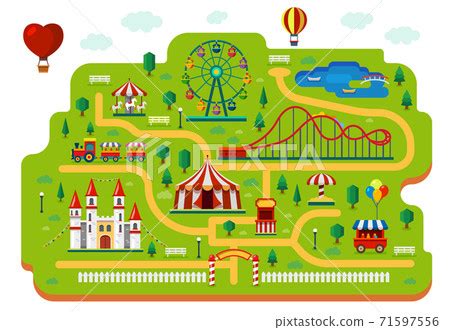 Amusement park map, funfair carnival rides plan - Stock Illustration ...