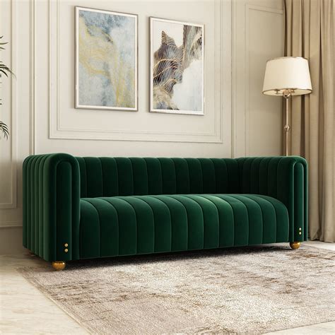 Buy Emerald Green Velvet Couch, 80 Inch Wide Mid-Century Modern Sofa ...