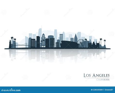 Los Angeles Skyline Silhouette with Reflection. Stock Vector ...