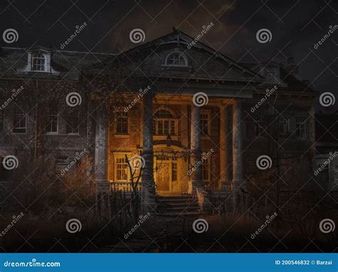 Abandoned Haunted House Refuge Of Spirits Moonlit Night 3d Illustration Royalty-Free Cartoon ...