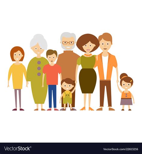 Big nuclear family in flat Royalty Free Vector Image