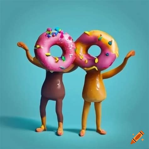 Two donut characters holding hands on Craiyon