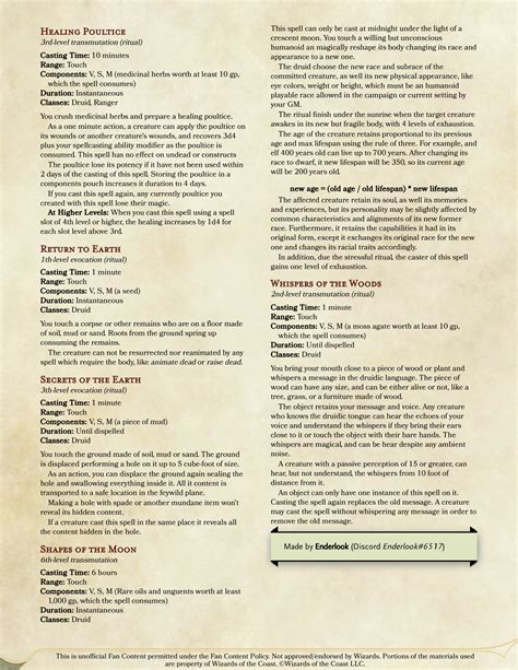 New Spells for Druids - Spells Collection : DnDHomebrew