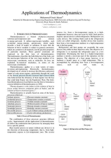 Applications of thermodynamics