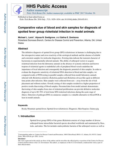 (PDF) Comparative value of blood and skin samples for diagnosis of spotted fever group ...