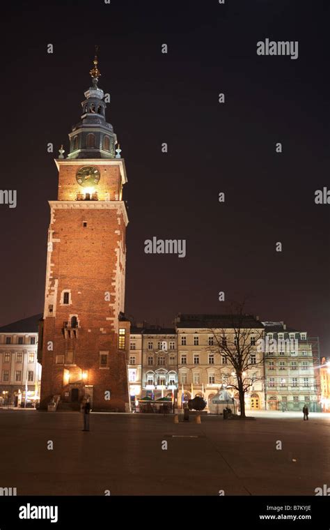 Old Town in Krakow by night Stock Photo - Alamy